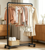 Heavy Duty Clothes Rack with Mesh Shelf and Wheels, Metal Garment Organizer for Hanging Clothes - Image 2