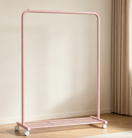 Rolling Clothes Rack with Shelf, Metal Garment Organizer for Home Storage