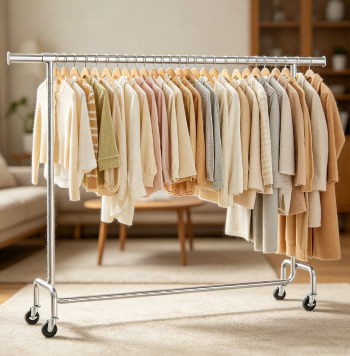 13 Extendable Clothes Rack with Wheels, Heavy Duty Metal Garment Rack - Image 1