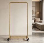 Rolling Metal Clothes Rack with Anti-Slip Rod and Bottom Shelf Structure