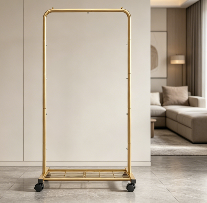 17 Rolling Metal Clothes Rack with Anti-Slip Rod and Bottom Shelf Structure - Image 1