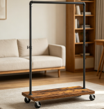 Industrial Style Clothes Rack with Shelf, Rolling Garment Organizer - Image 2