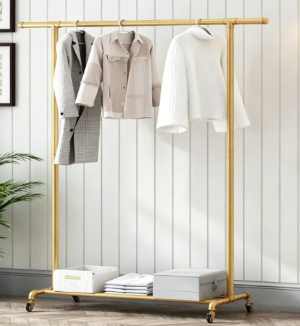 Heavy Duty Clothes Rack with Wheels and Shelf, Metal Garment Organizer