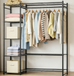 Wooden Clothes Rack with Storage Shelves, Freestanding Garment Organizer - Image 2