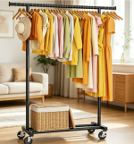 Portable Clothes Rack for Hanging Clothes, Sturdy Metal Garment Rack for Home Use