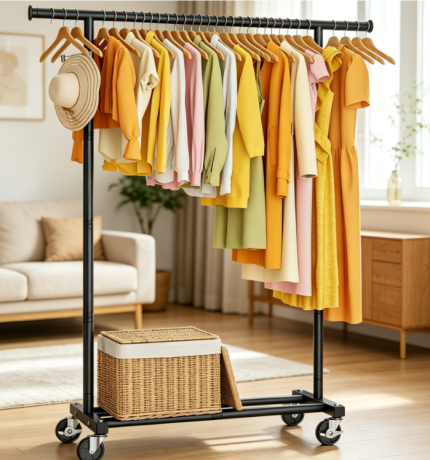 Portable Clothes Rack for Hanging Clothes, Sturdy Metal Garment Rack for Home Use