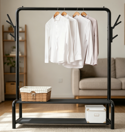 Rolling Clothes Rack with Shelves, Adjustable Garment Organizer