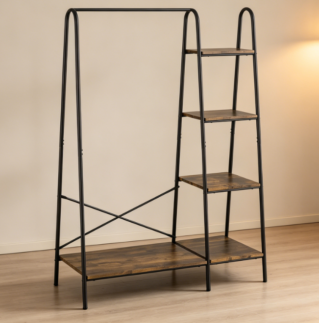 37 A-Frame Clothes Rack with Steel Frame and Multi-Shelf Storage Structure - Image 1