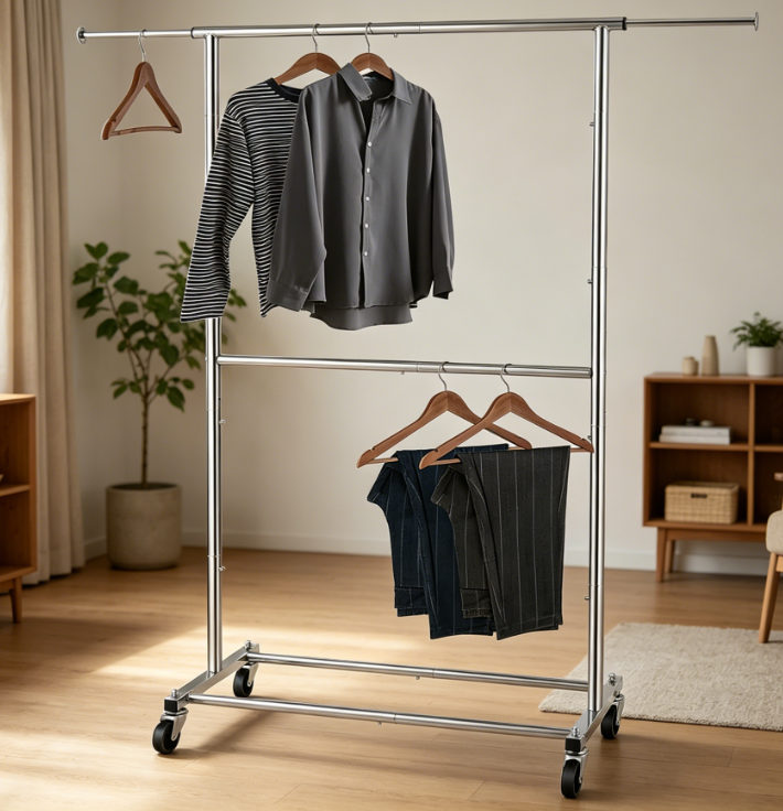 39 Double Rail Adjustable Clothes Rack with Expandable Hanging Structure - Image 1