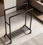 Heavy-Duty Steel Clothes Rack with Dual Rails and Bottom Shelf Storage Structure - Image 2