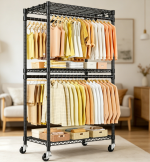 Freestanding Marble Base Clothes Rack with Multi-Level Hanging Structure - Image 2