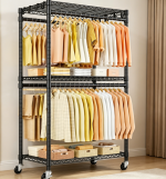 Freestanding Marble Base Clothes Rack with Multi-Level Hanging Structure