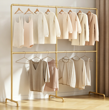 L-Shaped Clothes Rack for Corner, Multi-Rod Freestanding Garment Organizer