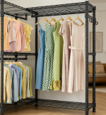 Foldable Wooden Clothes Rack with Shelf, Portable Garment Organizer - Image 2