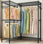 Foldable Wooden Clothes Rack with Shelf, Portable Garment Organizer