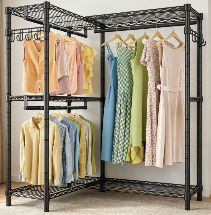 51 Foldable Wooden Clothes Rack with Shelf, Portable Garment Organizer - Image 1