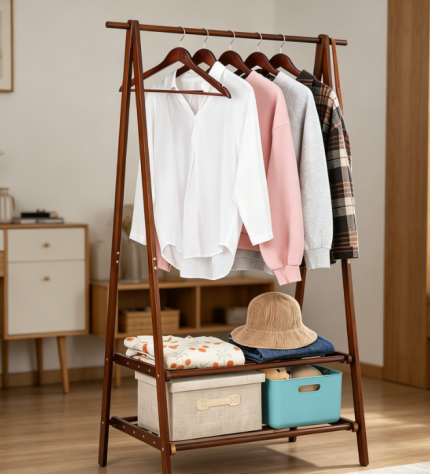 Double Rod Rolling Clothes Rack, Portable Metal Garment Organizer