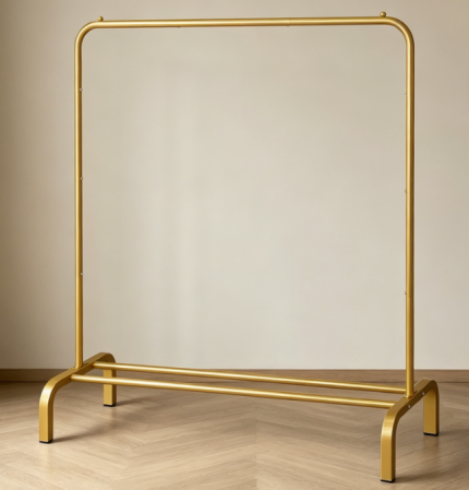 Metal Clothes Rack with Bottom Shelf, Freestanding Garment Hanger for Clothes Storage